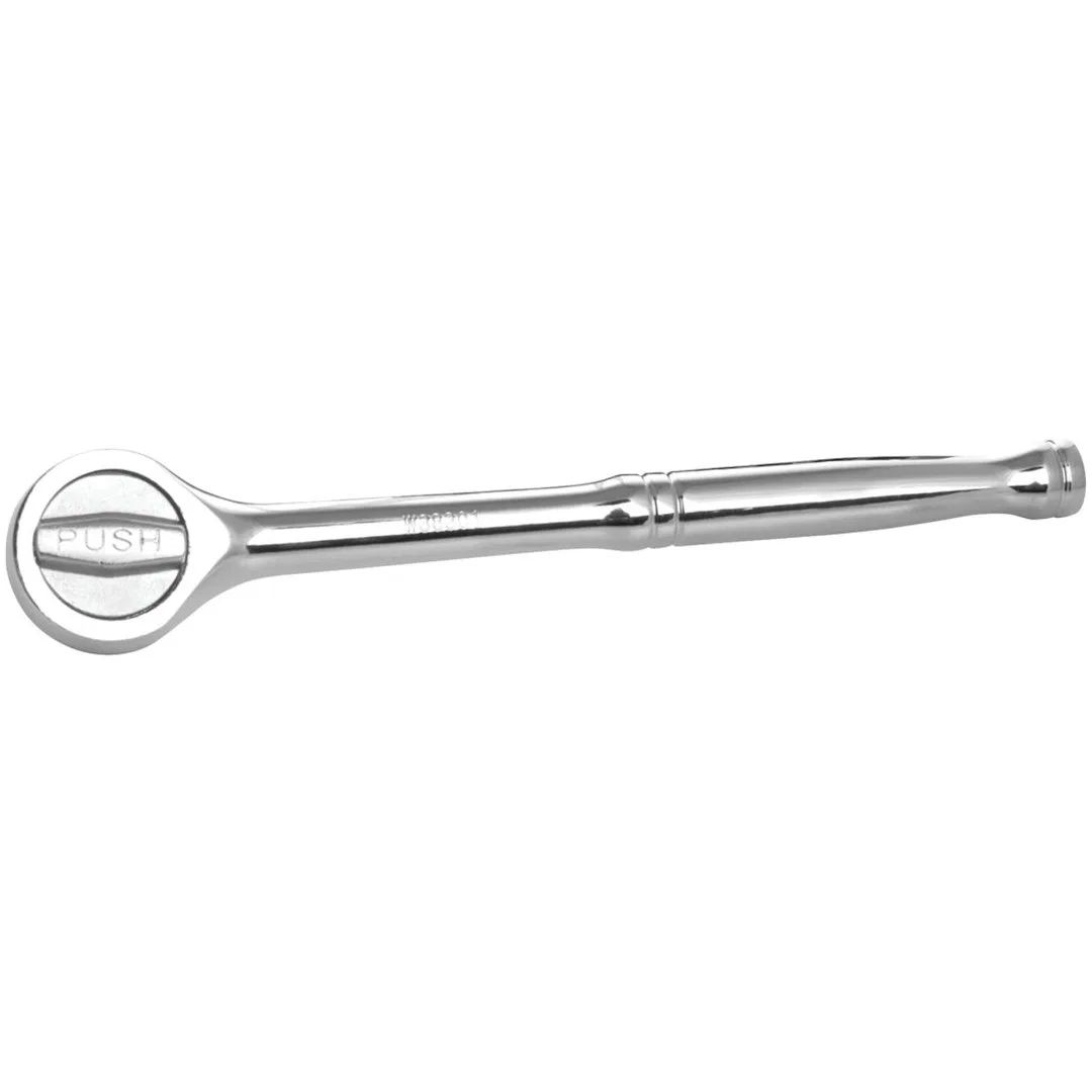 W38107 – PERFORM TOOL Ratchet, 3/8 Inch Drive x 7-7/8 Inch Length Quick Release Round Head 41 Teeth Polished Nickel C...